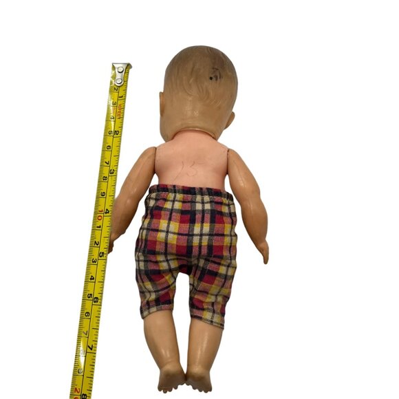 Vintage 13" Baby Doll With Plaid Overalls - Picture 5 of 5
